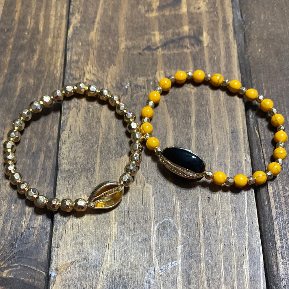 Gold and Yellow Stretch Beaded Bracelets